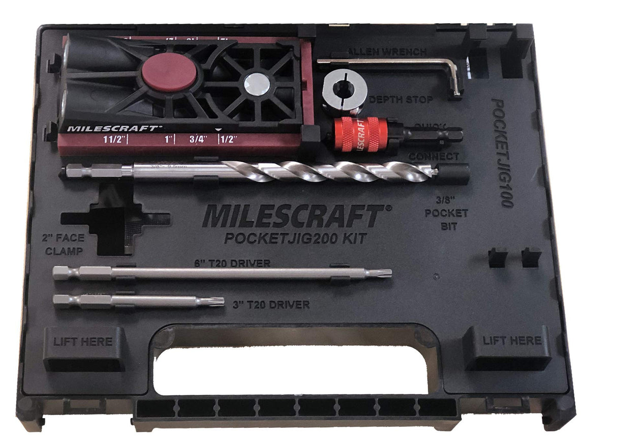 Milescraft 1325 Pocket Jig 200 - Complete Double/Twin Pocket Hole Jig Kit System. Easy to use, pocket hole drill guide, screw jig with all Milescraft