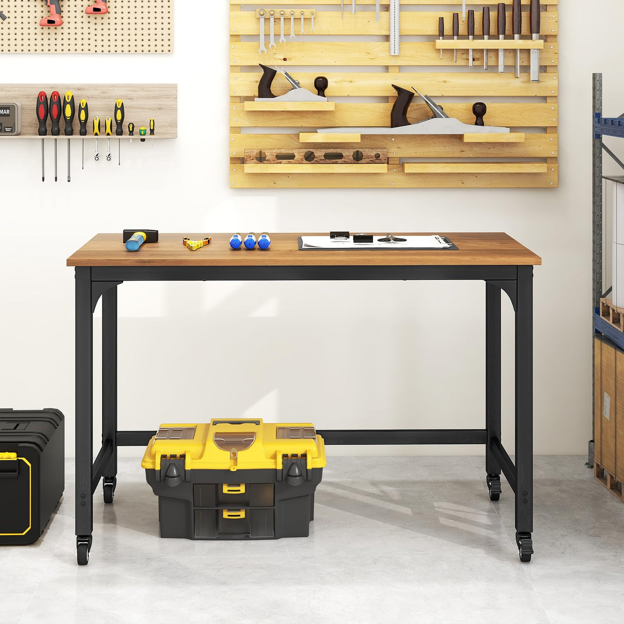 Tangkula 48" Mobile Computer Desk, Rolling Computer Workstation with 4 Smooth Casters, Home Office Writing Desk, Work Bench, Heavy-Duty Metal Frame, Tangkula