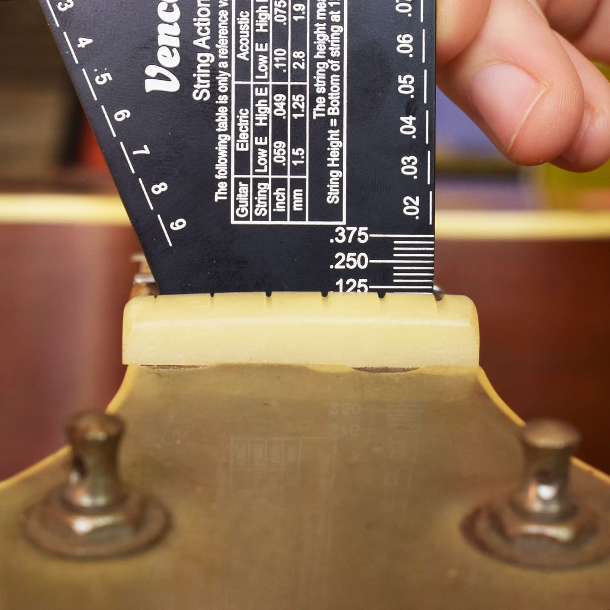 Vencetmat Guitar String Action Gauge, String Height Ruler, Guitar Fret Rocker, Fret Leveling Guide, Buzzing Fret Catcher, 1mm Thickness, Laser VENCETMAT