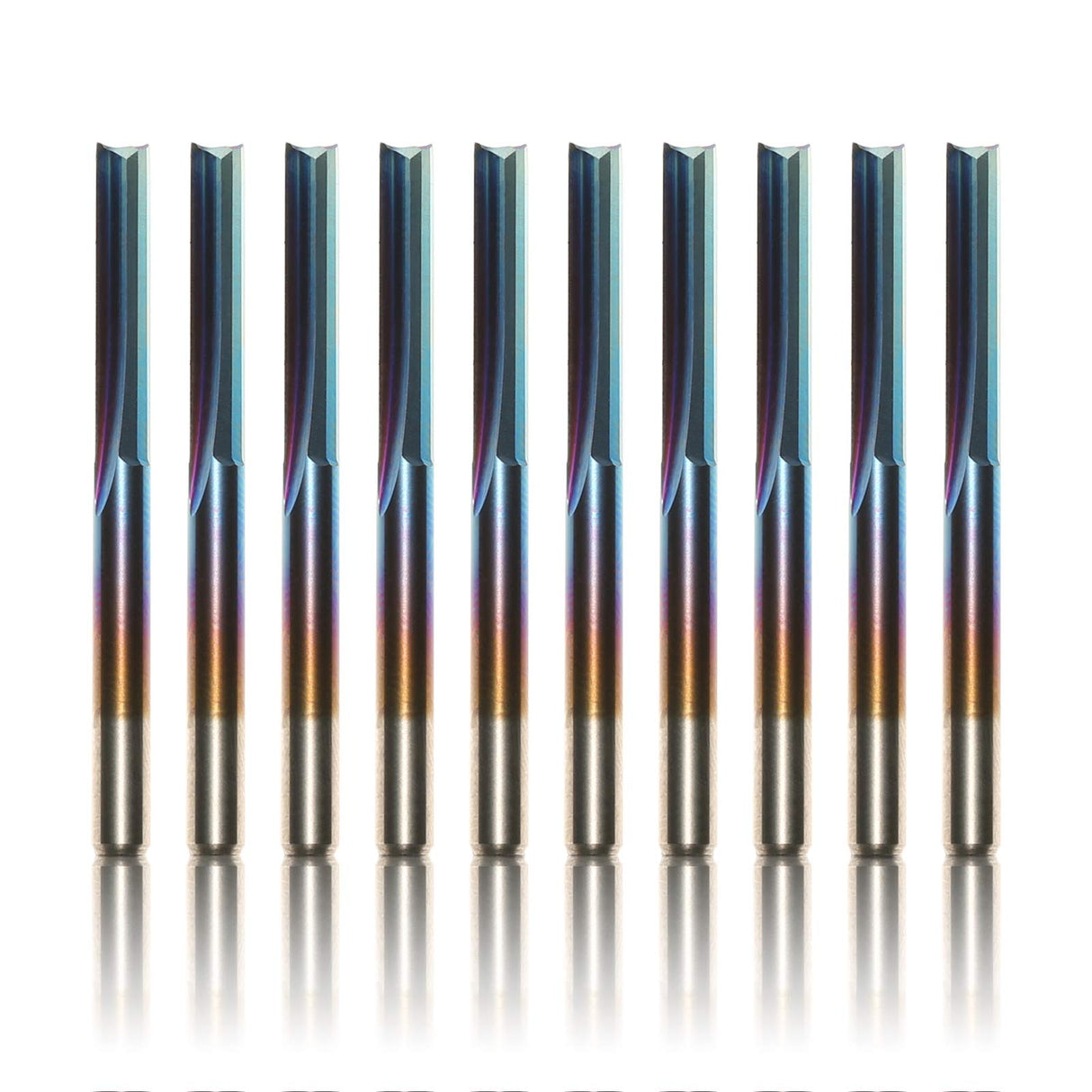 Genmitsu CNC Router Bits 1/8 inch Shank Straight Router Bits Nano Blue Coat 2-Flute End Mill Cutter for Wood MDF PVC Acrylic, 10 PCS, SR10A Genmitsu