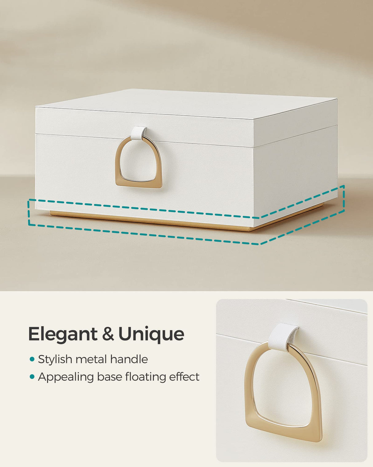 SONGMICS 2-Layer Jewelry Box, Jewelry Organizer with Handle, Removable Jewelry Tray, Jewelry Storage, Floating Effect, 8.1 x 9.4 x 4.3 Inches, Gift SONGMICS