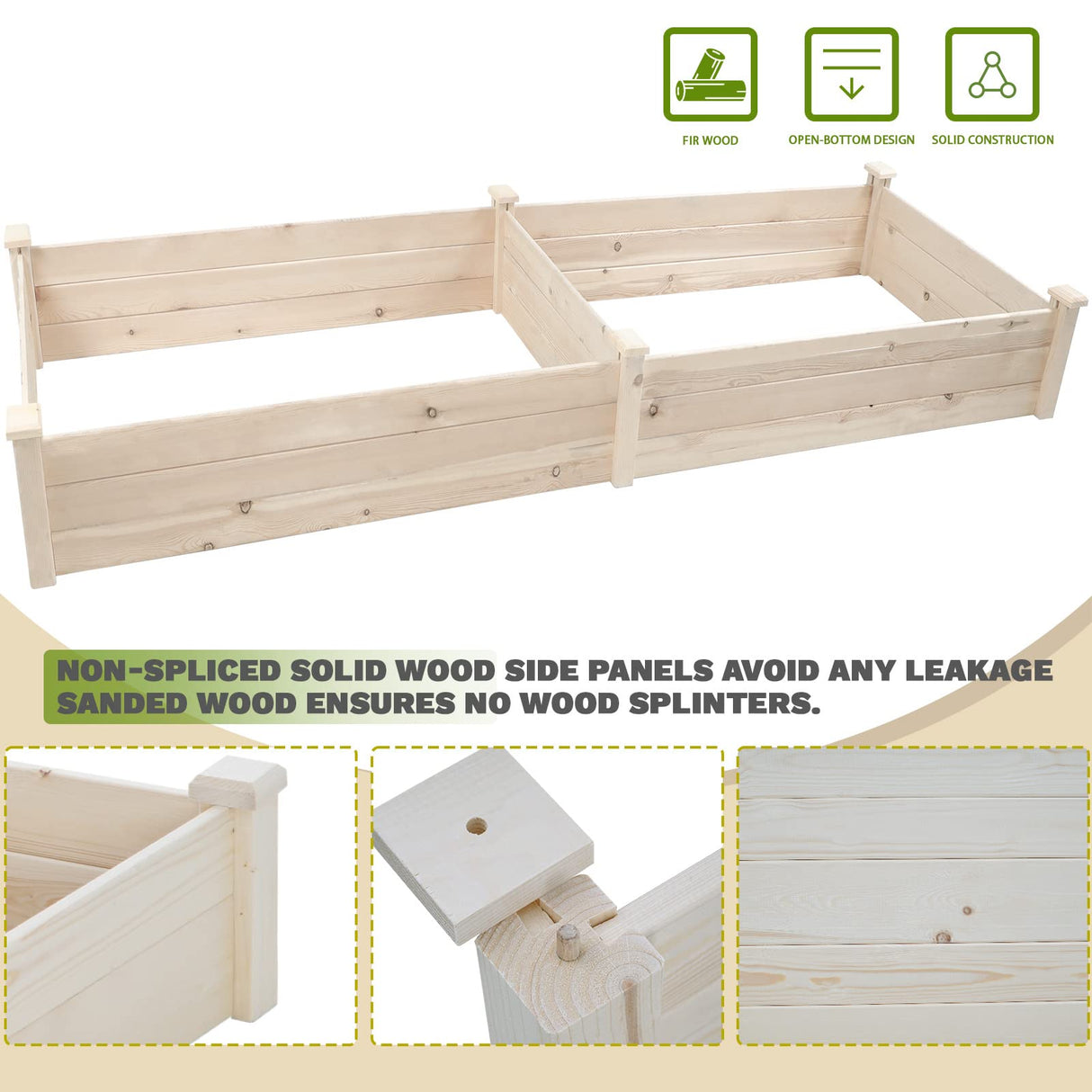 Incbruce 96x25x10 in Wooden Raised Garden Bed Planter, No-Bolt Assembly Elevated Flower Bed Boxes Kit for Vegetable Flower Herb Gardening, Natural Incbruce