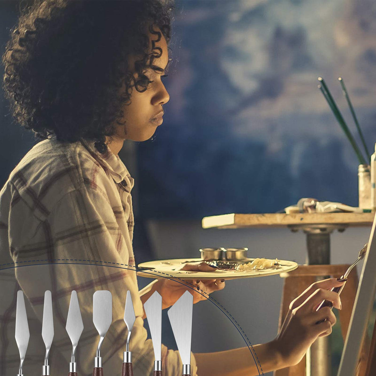 7 Pieces Painting Knife Set Spatula Palette Knife Stainless Steel Painting Mixing Scraper Oil Painting Accessories with Wood Handle for Art and Paint Honoson