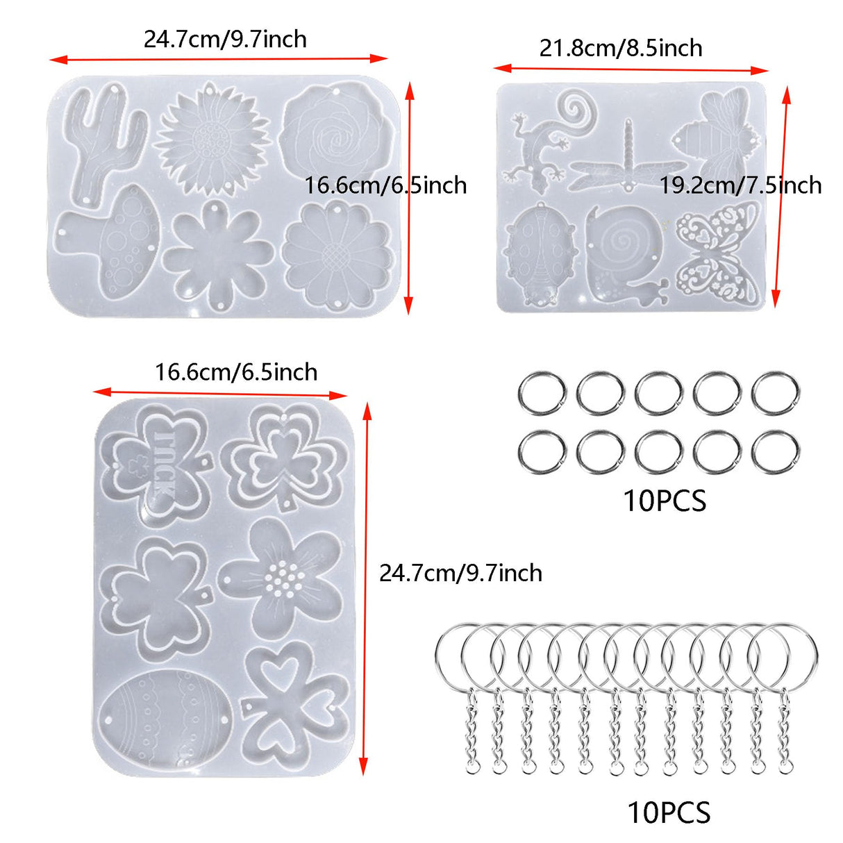 Attuslla 3 PCS Pendant Resin Molds Silicone Resin Jewelry Molds, Earring Making Kit, Silicone Molds with Key Chains, Jump Rings for Pendant, Keychain Attuslla