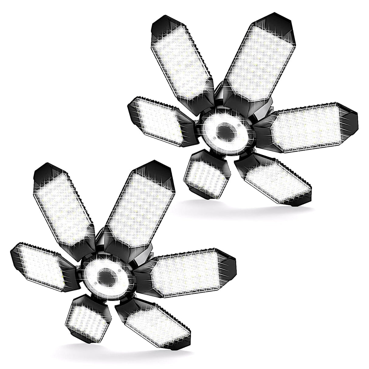 POLARPRA LED Garage Lights - 2 Pack Super Bright 32000LM LED Garage Ceiling Light 6500K LED Shop Light w/ 6 Deformable Panels Screw in E26/E27 Socket POLARPRA