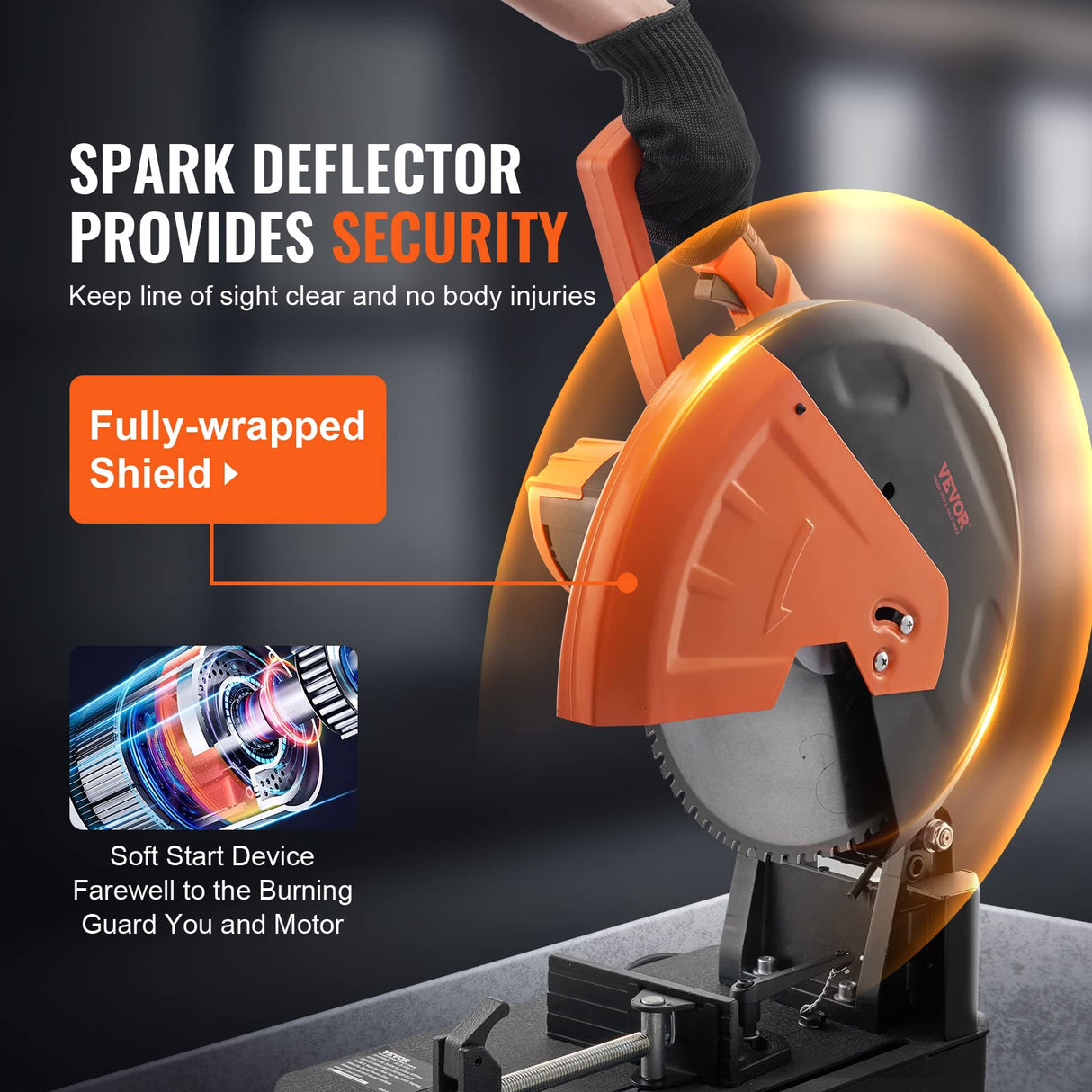 VEVOR Chop Saw, 14"/355mm Blade Diameter Cut Off Saw, 2800W 1200RPM Steel Cutting Machine, 0-45° Adjustable Dry Cut Chop Saw, Miter Saw for Cutting VEVOR