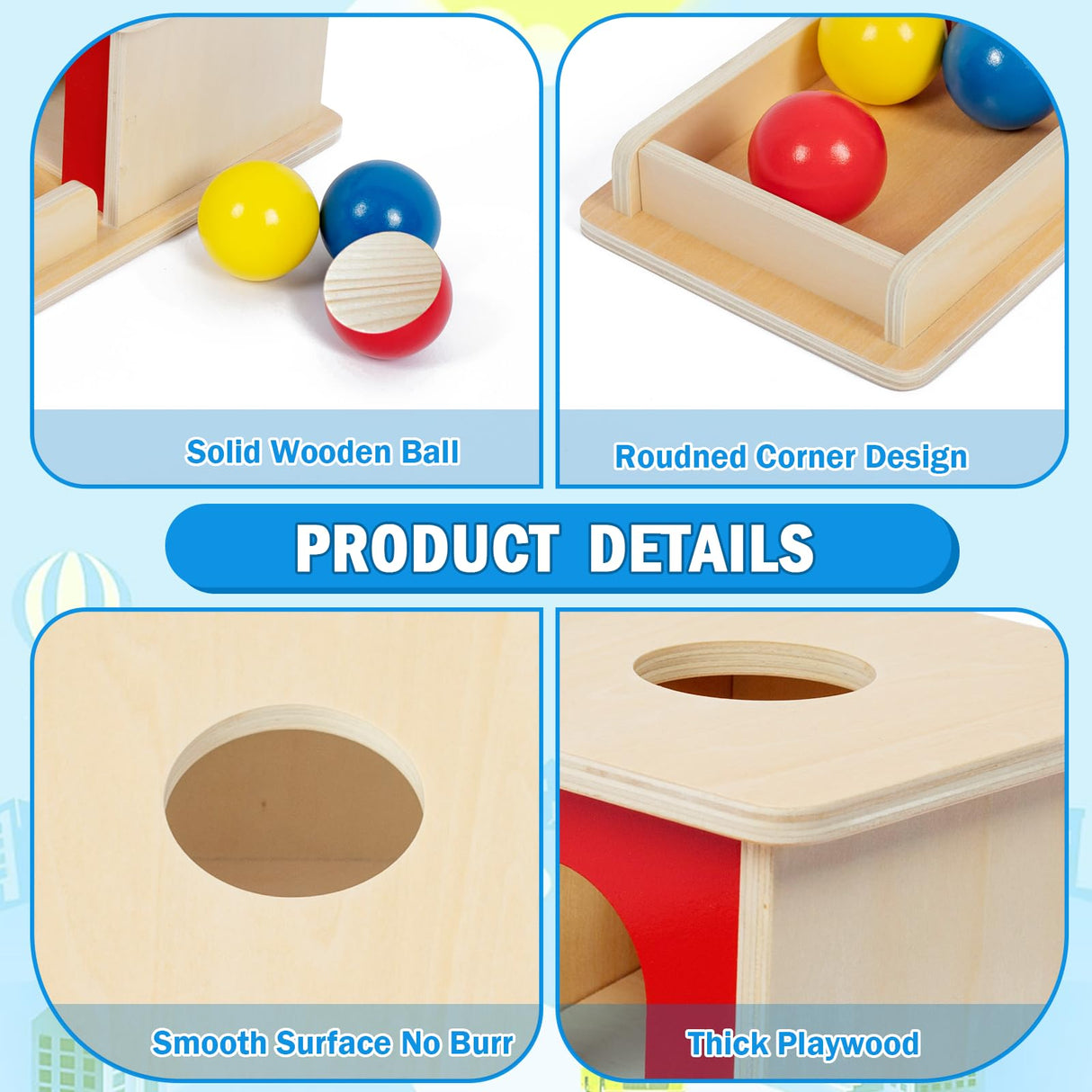 Adena Montessori Full Size Object Permanence Box with Tray Three Balls Montessori Toys for 6-12 Month Infant 1 Year Old Babies Toddlers Adena Montessori