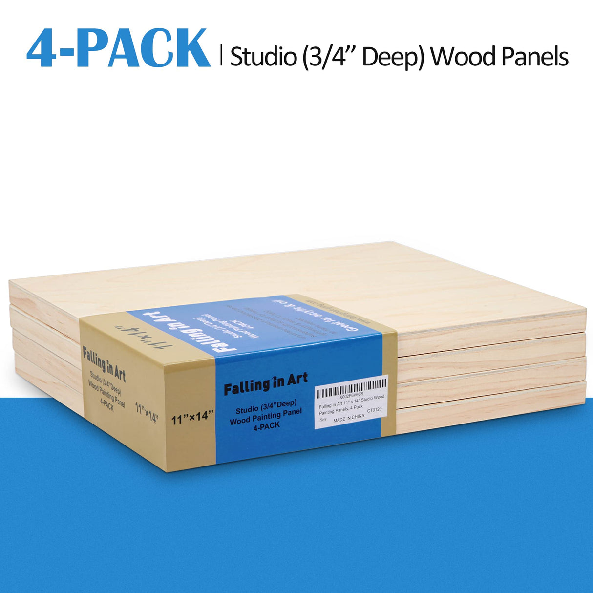 Falling in Art Unfinished Birch Wood Canvas Panels Kit, Falling in Art 4 Pack of 11x14'' Studio 3/4'' Deep Cradle Boards for Pouring Art, Crafts, Falling in Art