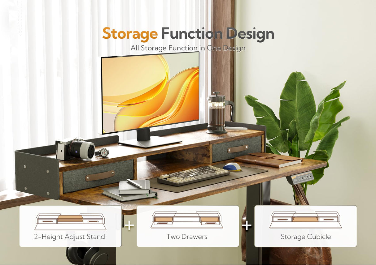 Claiks Standing Desk with Drawers, Stand Up Electric Standing Desk Adjustable Height, Sit Stand Desk with Storage Shelf and Splice Board, 48 Inch, Claiks