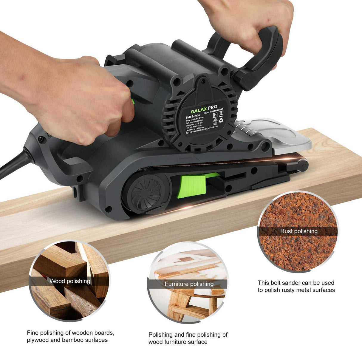 GALAX PRO 8 Amperes Belt Sander 120-380RPM with Variable Speed Settings, 5 Pieces Sanding Belts(3x21 Inch) and Dust Bag for Stock Removal GALAX PRO