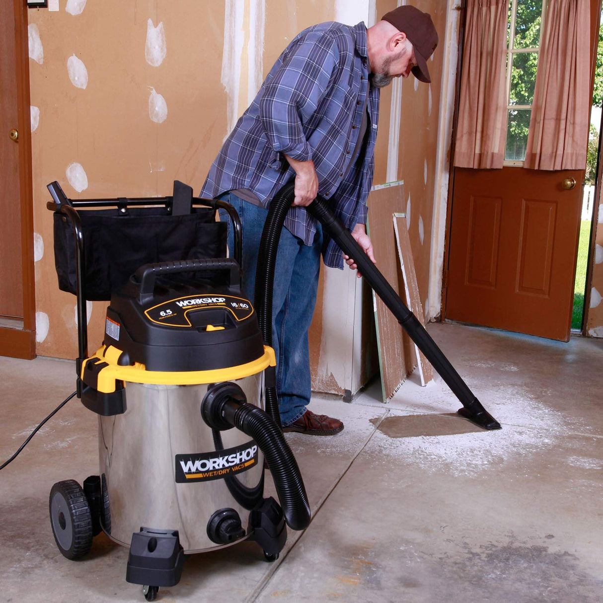 WORKSHOP Wet/Dry Vacs Vacuum WS1600SS Heavy Duty Stainless Steel Wet/Dry Vacuum Cleaner, 16-Gallon Stainless Steel Shop Vacuum Cleaner, 6.5-Peak HP Workshop