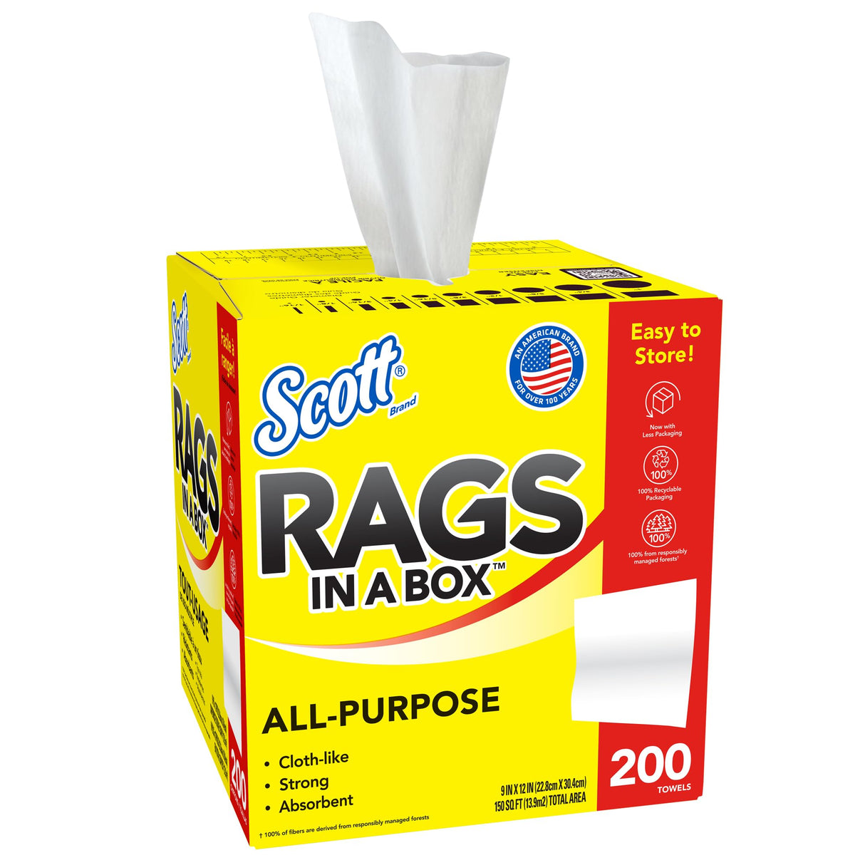 Scott® Rags In A Box™ (75260), White, 200 Shop Towels/Box, 8 Boxes/Case, 1,600 Towels/Case SCOTT SHOP ORIGINAL