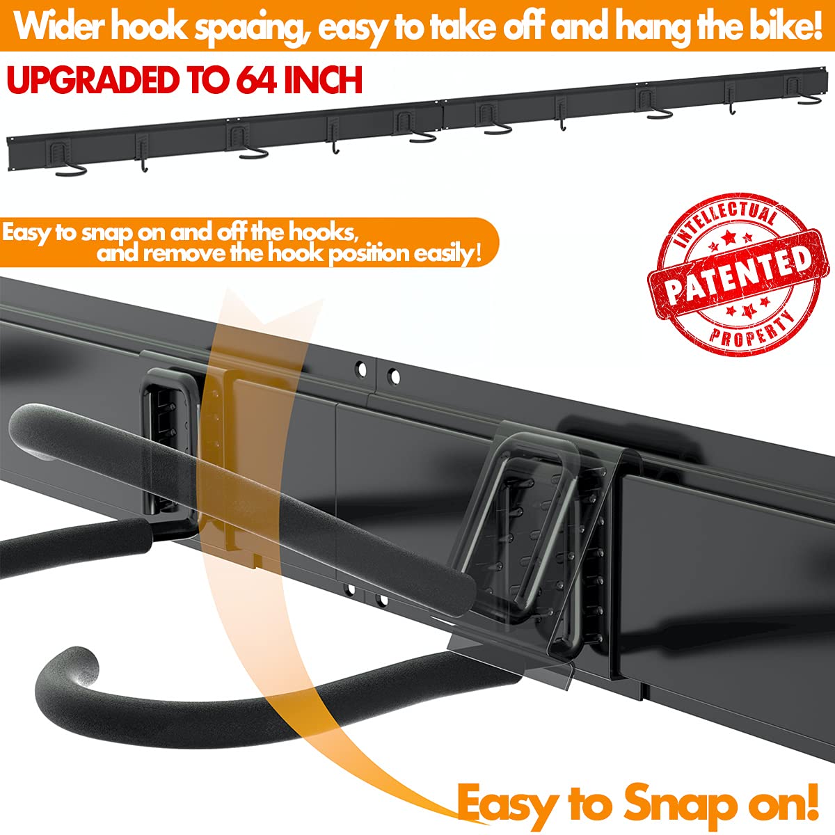 TORACK Bike Storage Rack, 6 Bike Racks & 5 Hooks for Garage, Wall Mount Vertical Bicycles Hanger for Home Space Saving, up to 600lbs, 64-inch TORACK