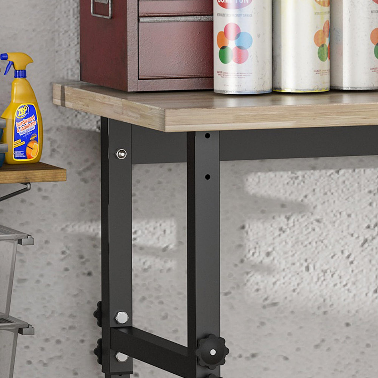 HOMCOM 47" Work Bench with Height Adjustable Legs, Bamboo Tabletop Workstation Tool Table on Wheels for Garage, Weight Capacity 1320 Lbs, HOMCOM