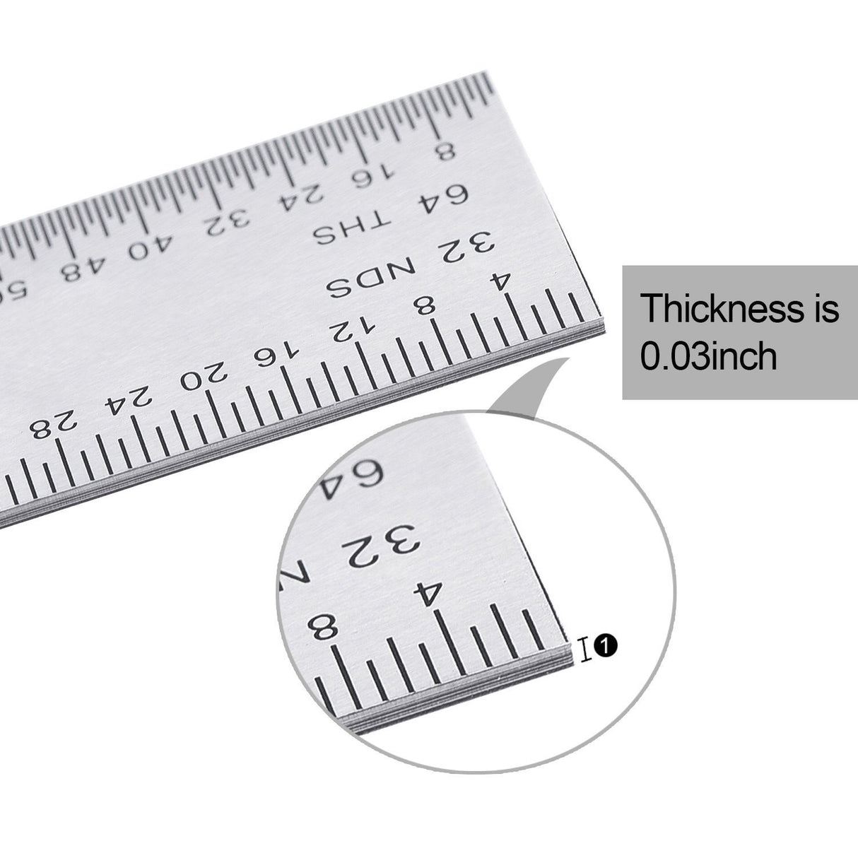 eBoot 2 Pack Stainless Steel Ruler Machinist Engineer Ruler, Rigid Metal Ruler with Inch Graduations 1/8, 1/16, 1/32, 1/64 Inch for Engineering, EBOOT
