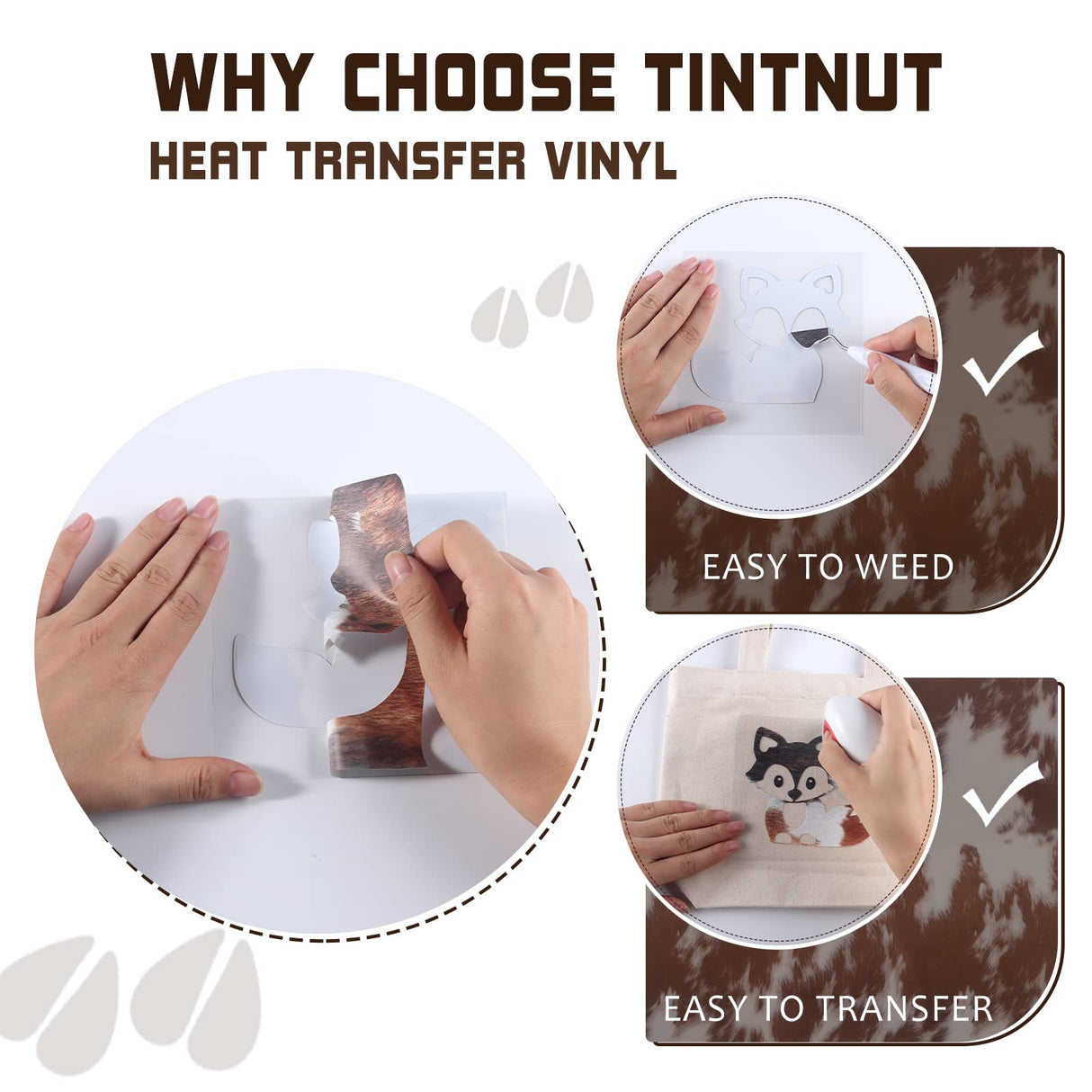 Tintnut Cowhide HTV Vinyl - 10 Sheets 12 x 10 inches Brown Heat Transfer Vinyl Animal Printed Patterned HTV Iron on Vinyl for T-Shirts DIY Compatible Tintnut