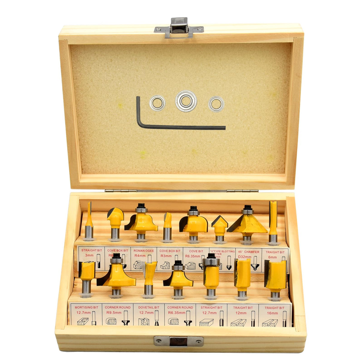 CHCYWJGJ Router Bits Set of 15 Pieces 1/4 Inch Woodwork Tools for Beginner Router Bit Kit for DIY,High Grade Yellow CHCYWJGJ