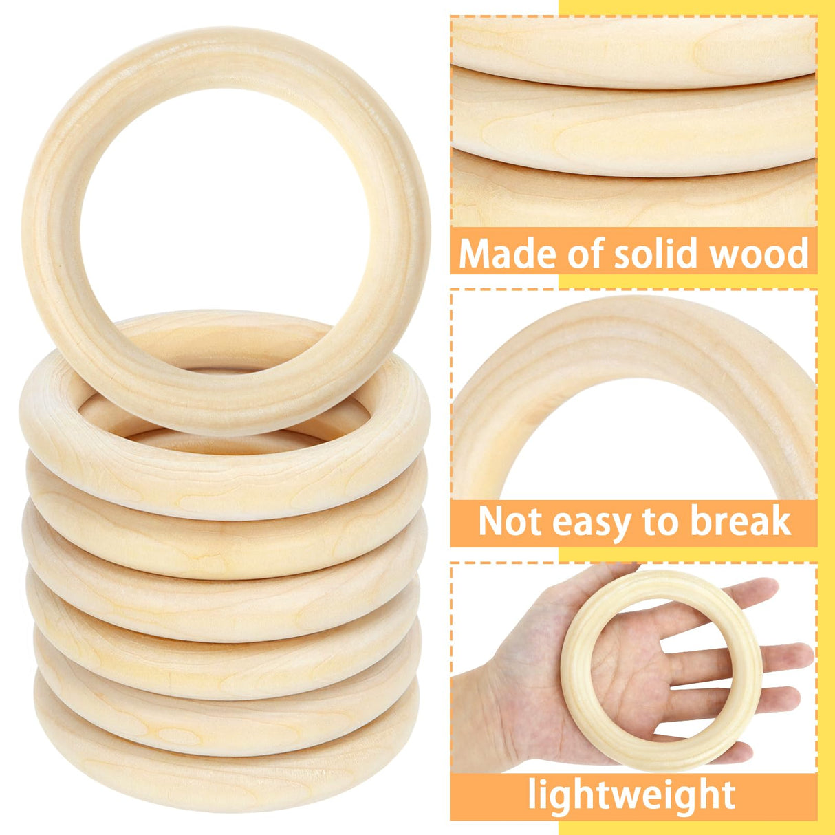 Wpxmer 15 PCS Unfinished Wooden Rings for Crafts - 4 Inches Natural Solid Wood Rings for DIY Projects, Macrame and Jewelry Craft Making Wpxmer