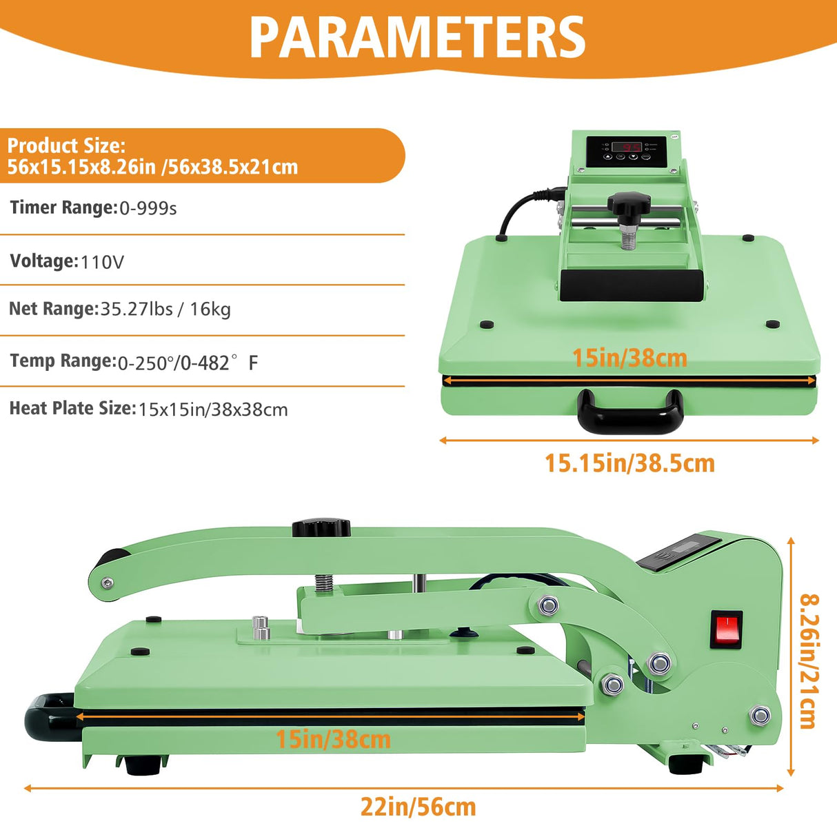UOKRR Clamshell Heat Press Machine for T Shirts,15" x 15" Portable Heat Press for Sublimation/HTV(Heat Vinyl Transfer)-with Pressure Knob for Home UOKRR