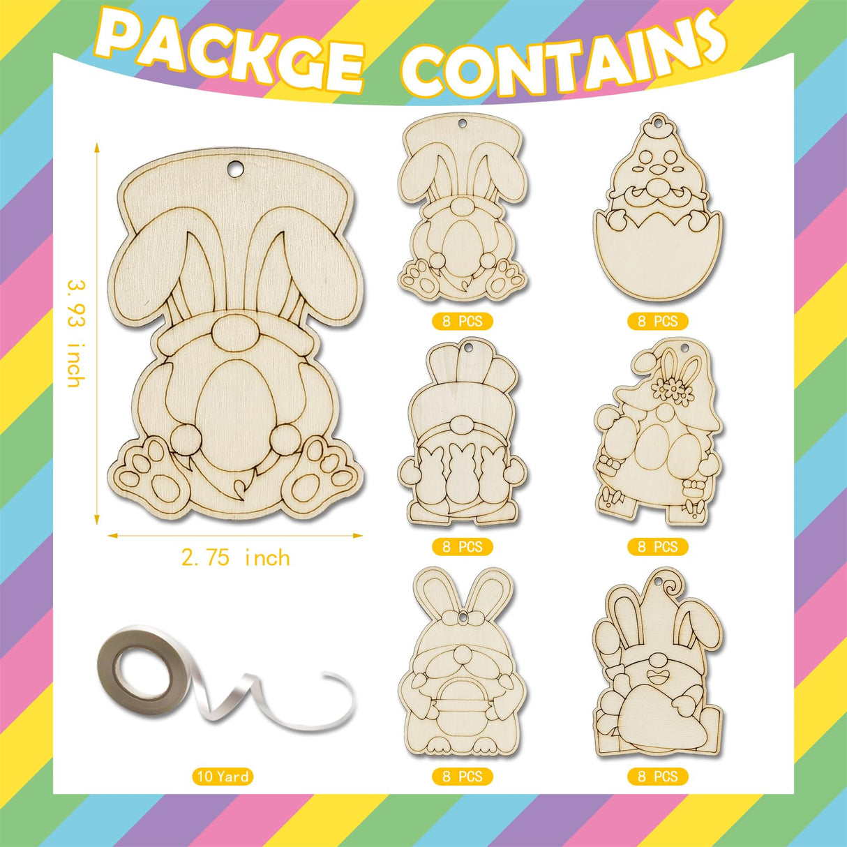 48 Pieces Easter Gnome Crafts Wooden Gnome Ornaments Cutouts Unfinished Wood Blanks Hanging Slices for Easter Spring Tree Elf Gnome to Paint (48) Generic