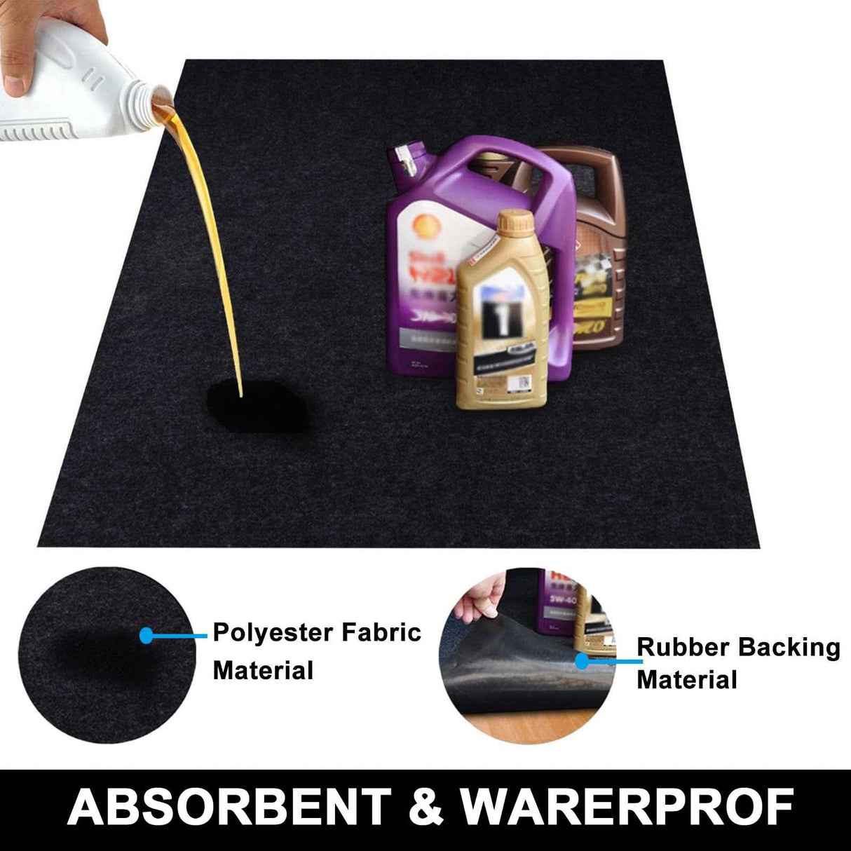 AiBOB Oil Spill Mat, 36 X 60 inches, Garage Floor Mat Under Car, Waterproof Backing Absorbent Pad Protects Floor, Durable, Reusable, Black AiBOB