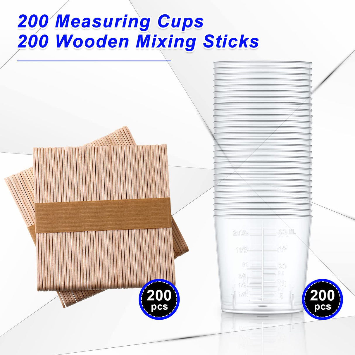 200 Pcs 2 Ounce Epoxy Mixing Cups Disposable Measuring Cups for Resin 60 ml Graduated Plastic Medicine Cups Bulk Clear Beaker Cup with 200 Mixing Konohan