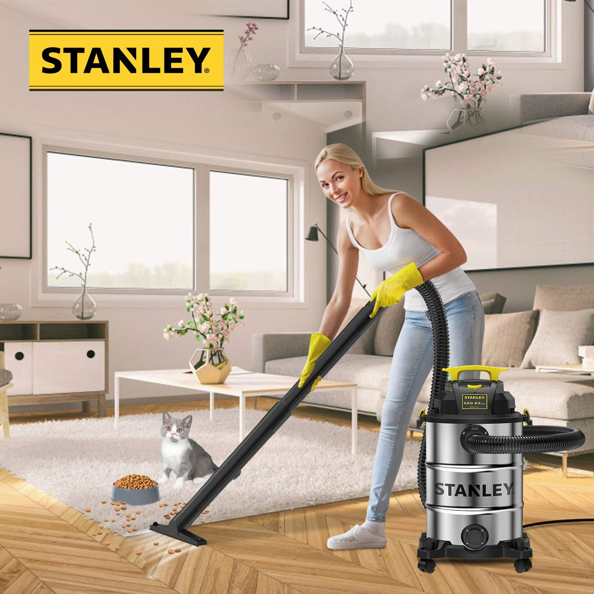 Stanley SL18117 Wet/Dry Vacuum, 8 Gallon, 4 Horsepower, 4.0 HP, Silver Stanley