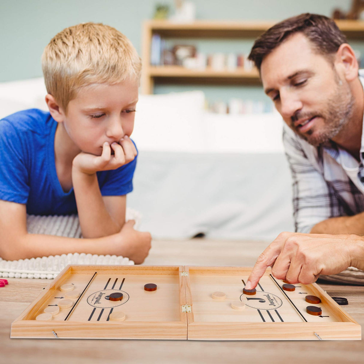 Juegoal 4-in-1 Wooden Fast Sling Puck Set for Kids and Adults, Chess, Checkers, Tic Tac Toe Games, Travel Portable Folding Tabletop Chess Board Game Juegoal