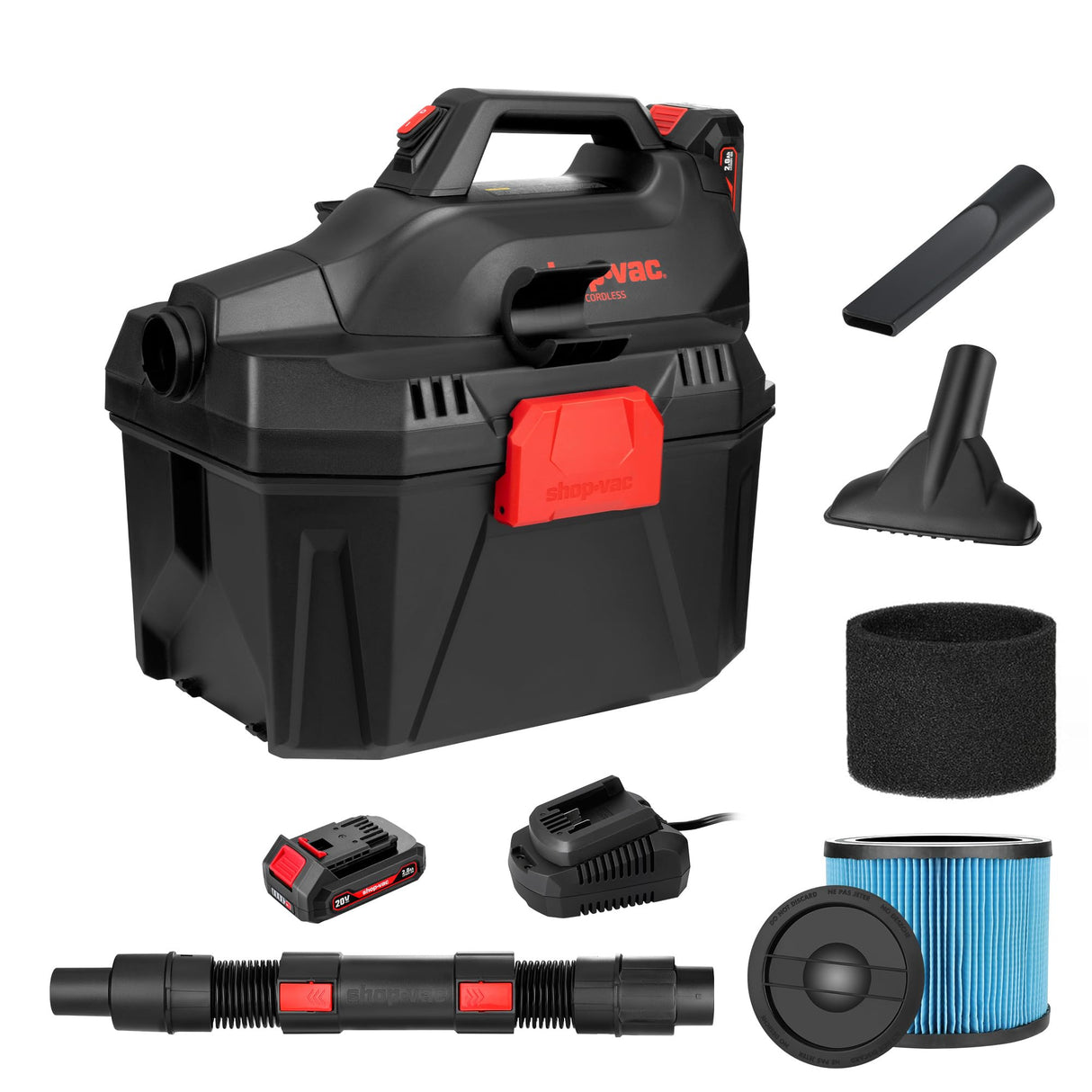 Shop-Vac 20V Cordless Wet/Dry Vacuum, 3-in-1 Portable Shop Vacuum Cleaner, Detachable Blower, Battery and Charger Included, Ideal for Jobsite, Shop-Vac