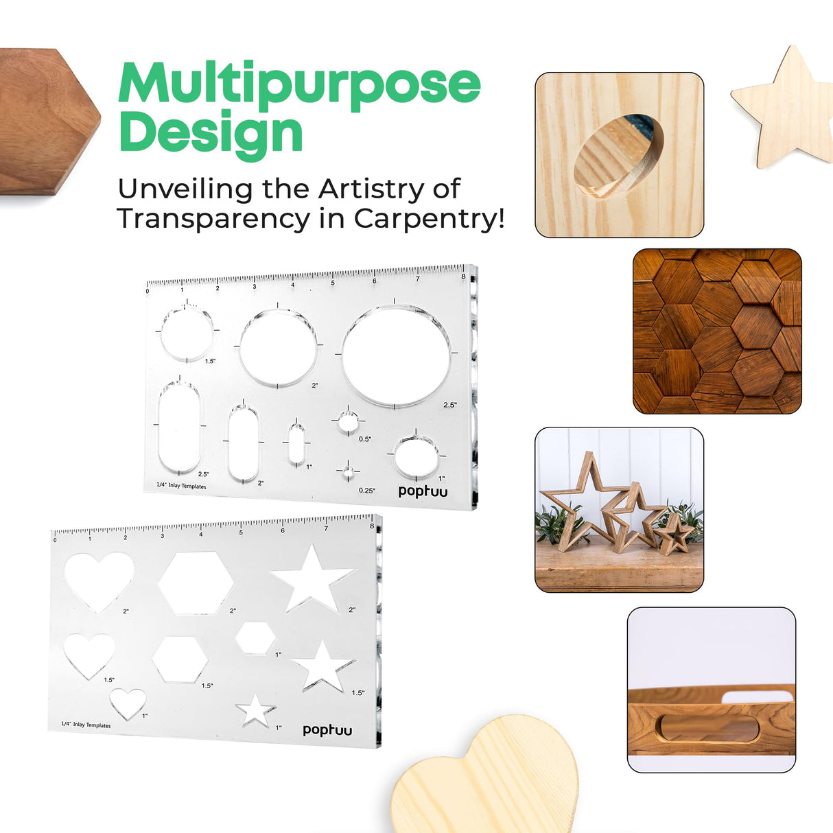 Router templates for Woodworking - 18 in 1 Inlay Template Kit for Working with Wood, Acrylic Router Templates, Decorative Stencil Tool for Design, poptuu