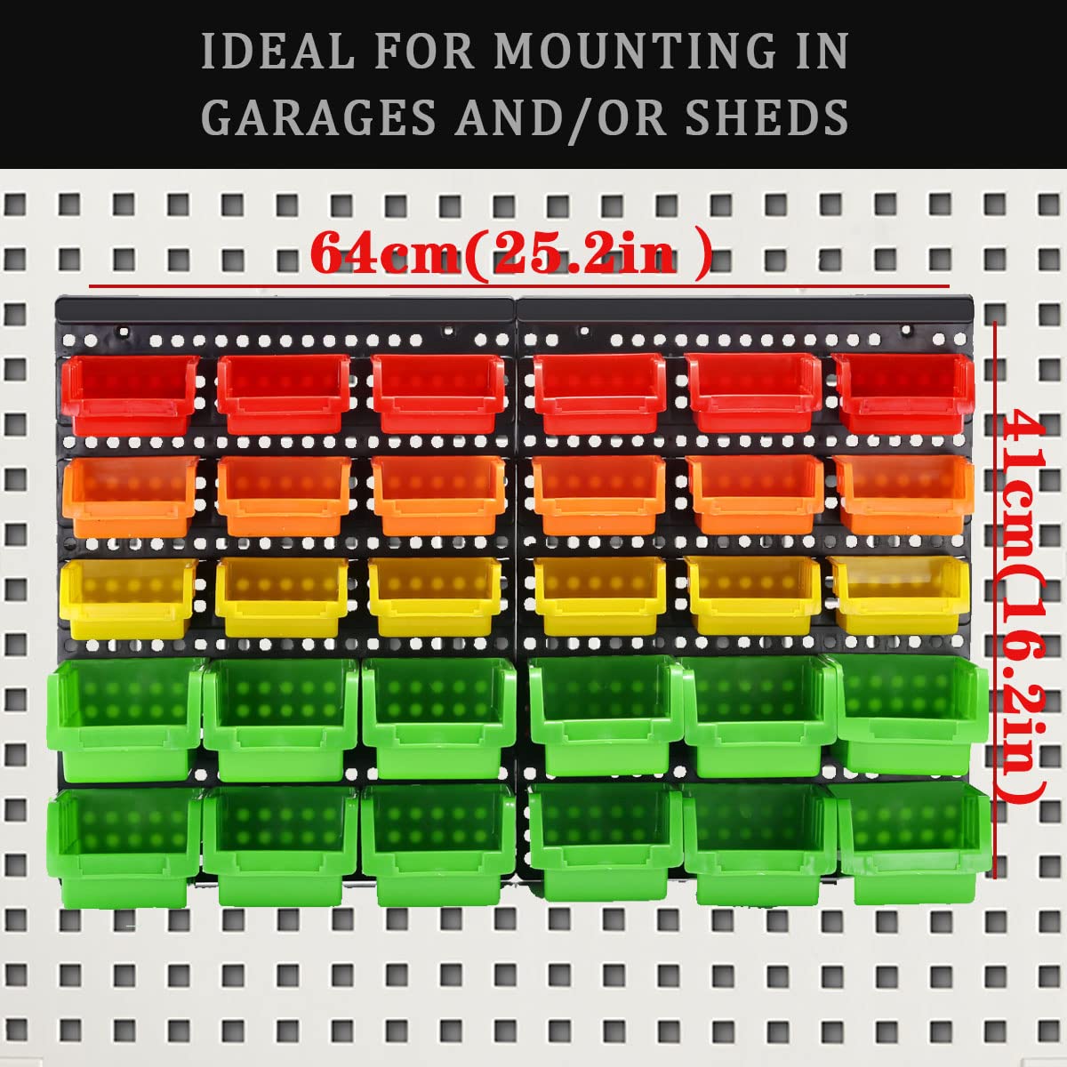 MULSAME Garage Storage Bins With Pegboard, Wall Mounted Parts Rack with 30PCS Bins Organizer, Stackable Garage Plastic Shop Tool, Garage Organizers MULSAME