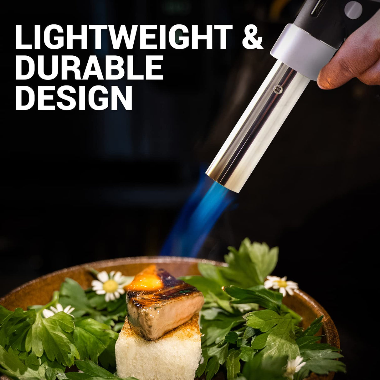 Jo Chef Pro Butane Torch Lighter - Refillable Butane Torch Head, Small Butane Torch with Safety Lock & Adjustable Flame - Culinary Blow Torch, Creme Jo Chef