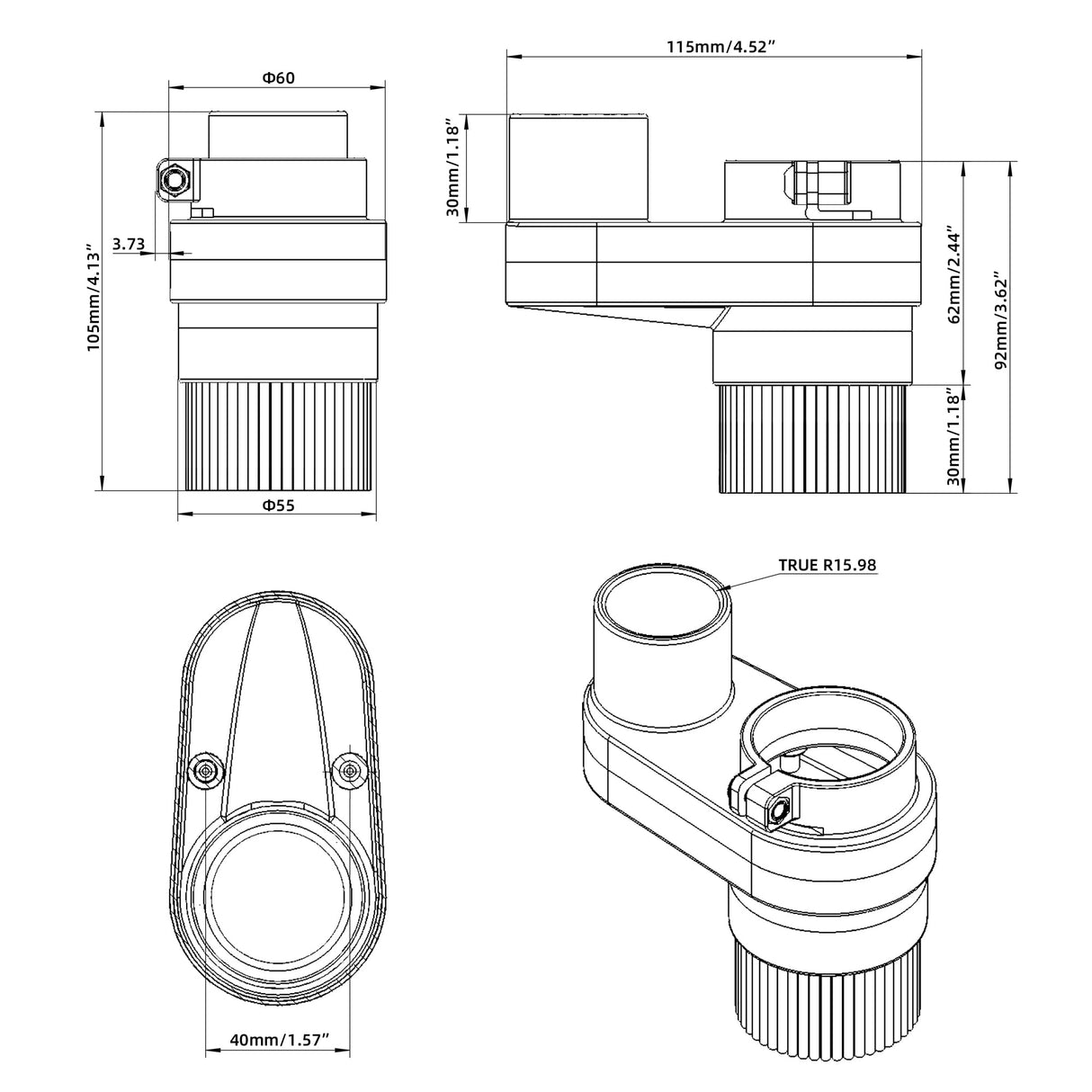 FoxAlien 42mm Diameter Dust Shoe for Mastuer Pro, Masuter 4040 CNC Router Machine with 42mm Spindle Motor, Hose Diameter 38mm FoxAlien