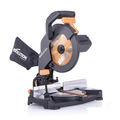 Evolution Power Tools R210CMS Compound Miter Saw, 8-1/4" Multi-Material Cutting TCT Blade Included Cuts Wood Metal Plastic & More, 45° - 45° Degree