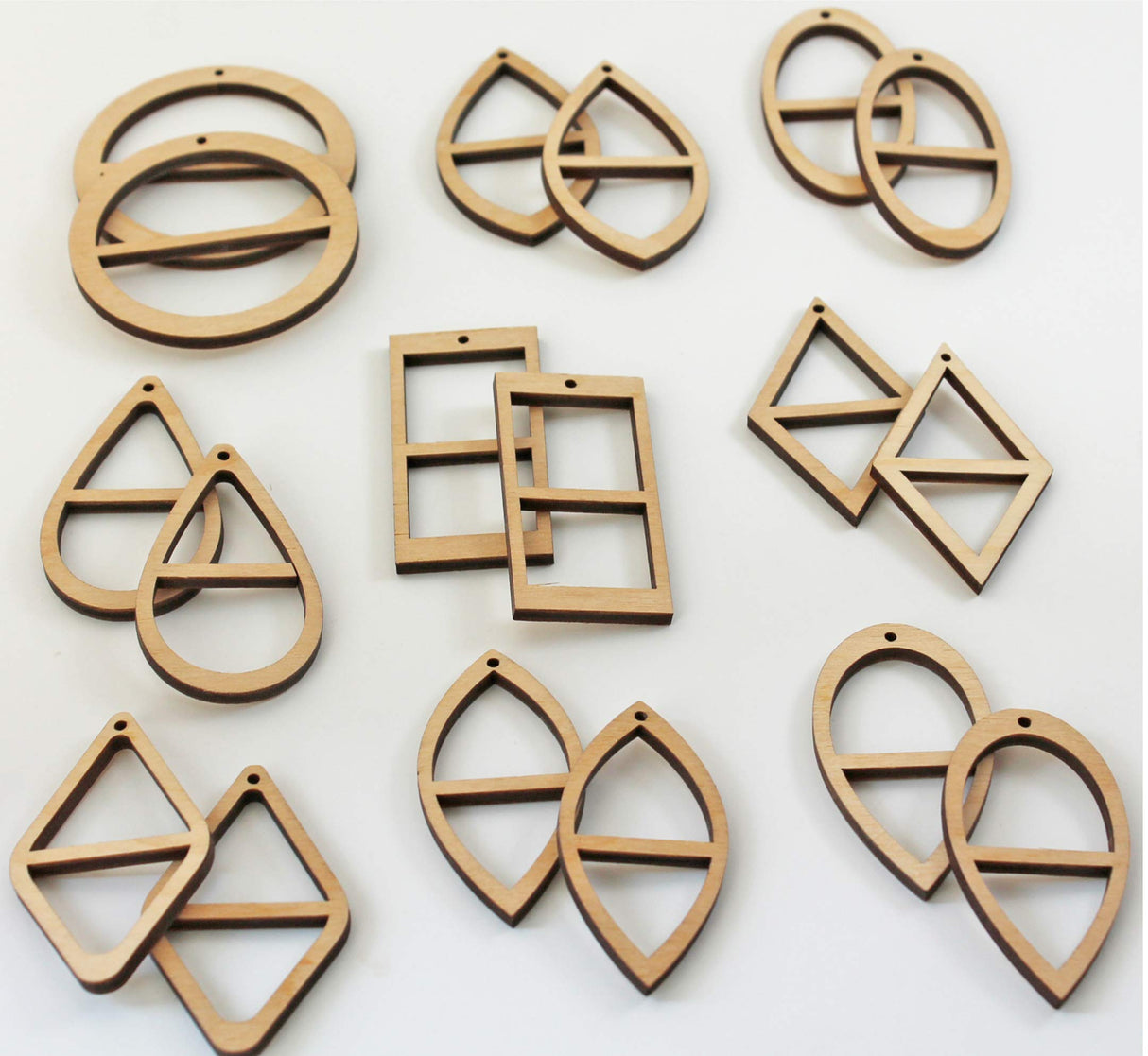 18 Unfinished Wood Laser Cutout Earrings Jewelry Crafts Blanks with Double Window Cutouts Texan Wood Crafts