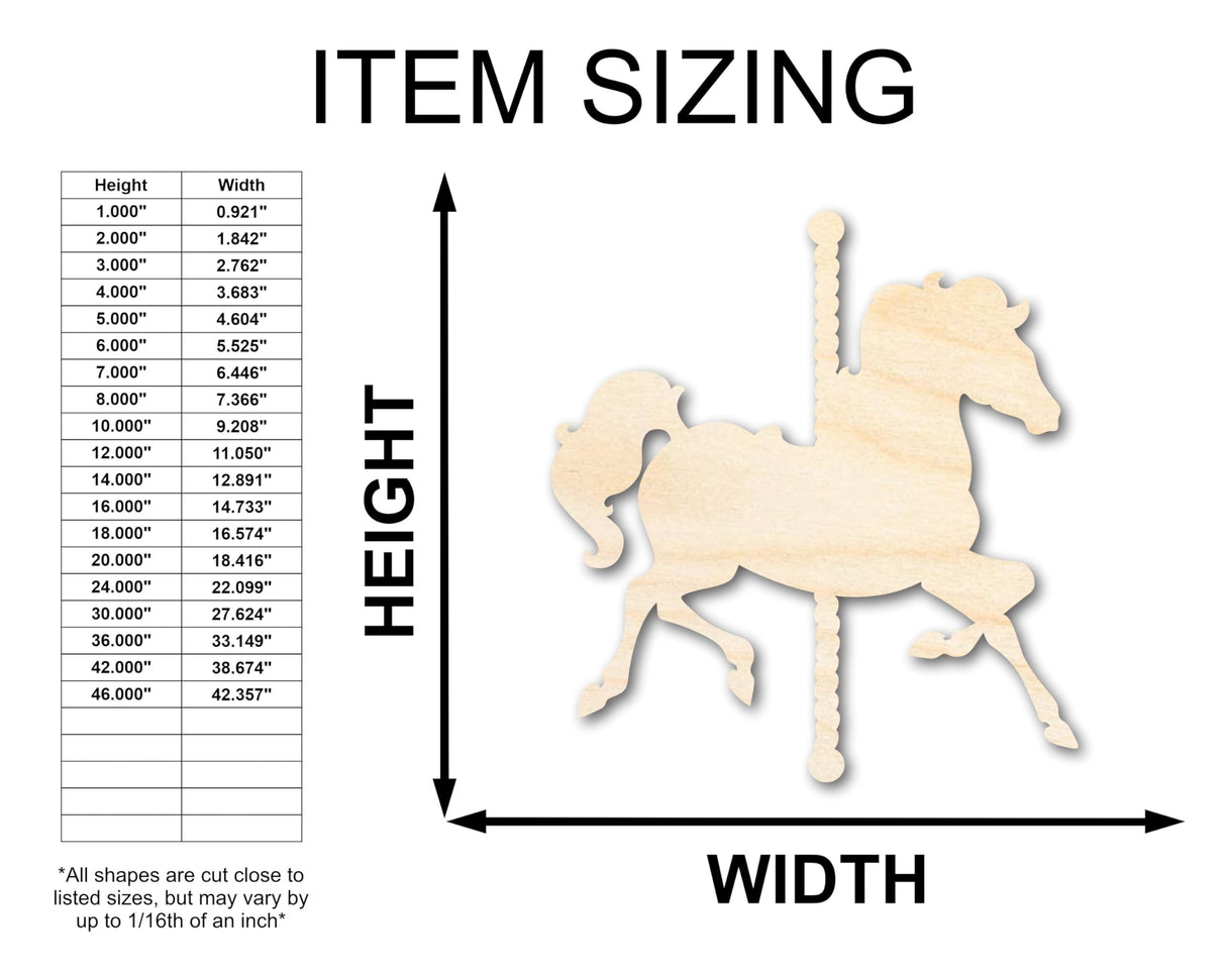Unfinished Wood Carousel Horse Shape | Amusement Park | Craft Cutout | up to 36" DIY 12" / 1/8" 24 Hour Crafts