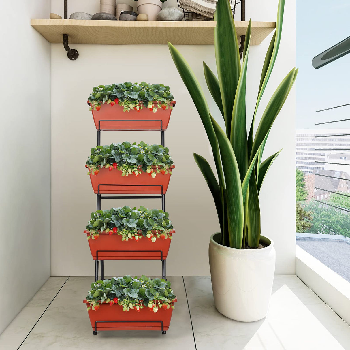 4 Tiers Vertical Raised Garden Bed, Planter Raised Beds Freestanding Elevated Planter Bed with Planter Tray for Indoor and Outdoor Flowers Herbs Nandae