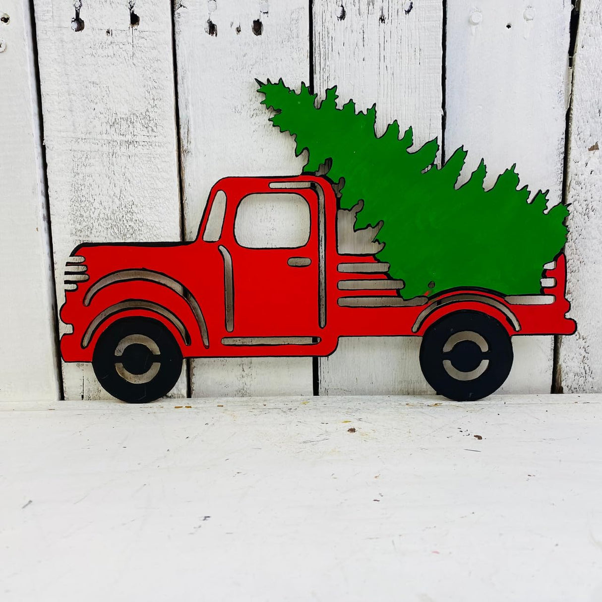 Antique Pickup Truck with Christmas Tree Shape, Unfinished Winter Holiday Wood Craft, Build-A-Cross Build-A-Cross