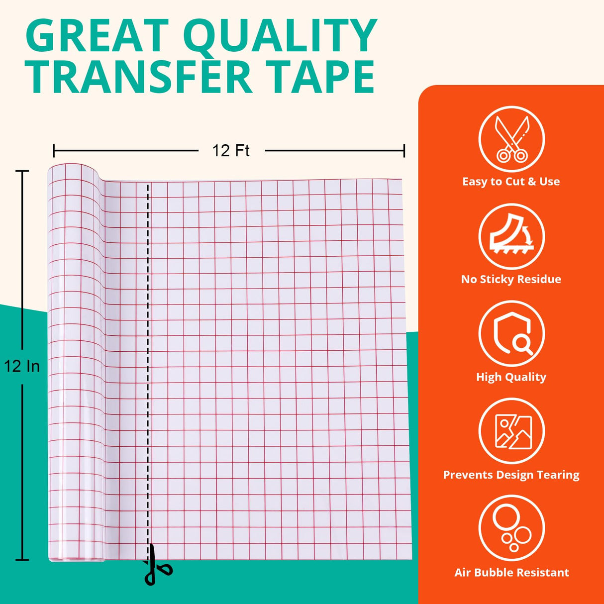 YRYM HT Transfer Tape for Vinyl -12" x 12 FT w/Red Alignment Grid Transfer Paper, Medium Tack Vinyl Transfer Tape for Adhesive Vinyl for Cricut Signs YRYM HT