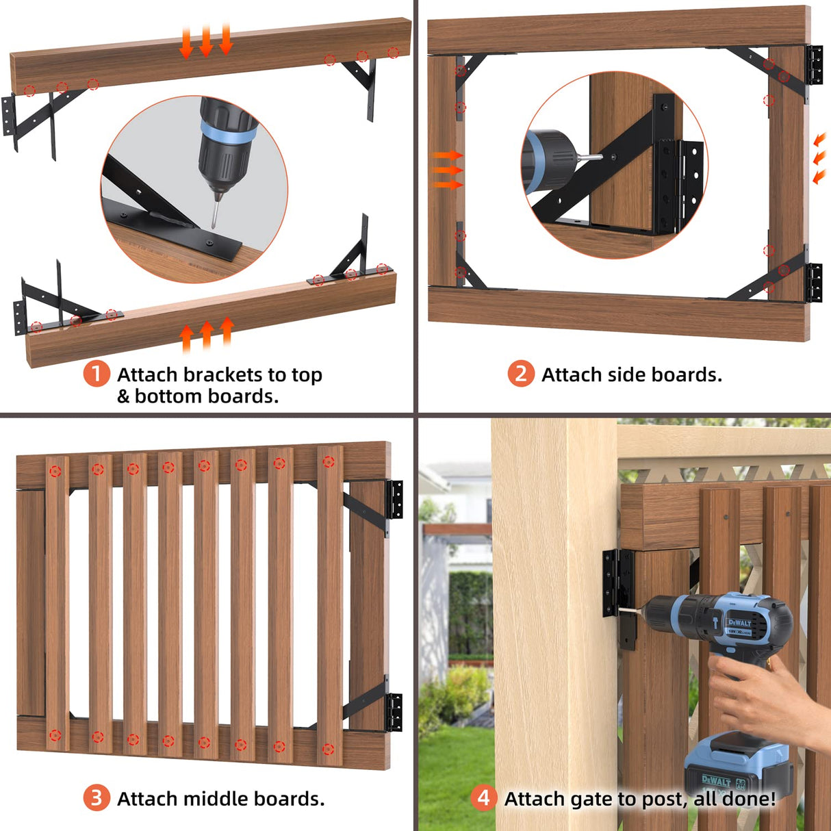 Gate Corner Brace Bracket Gate Kit for Wooden Fence Gate Hinges No Sag Frame Kit for Shed Doors, Driveway Gates, Corral Gates, Wood Windows (Black) Highpro