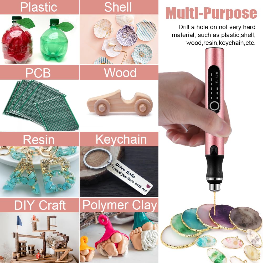 3-Speed Cordless Mini Drill Pen With 8 Small Drill Bits,Rechargeable Electric Hand Drill Pin Vise,Resin Drill Set For Jewelry VQVYBXN