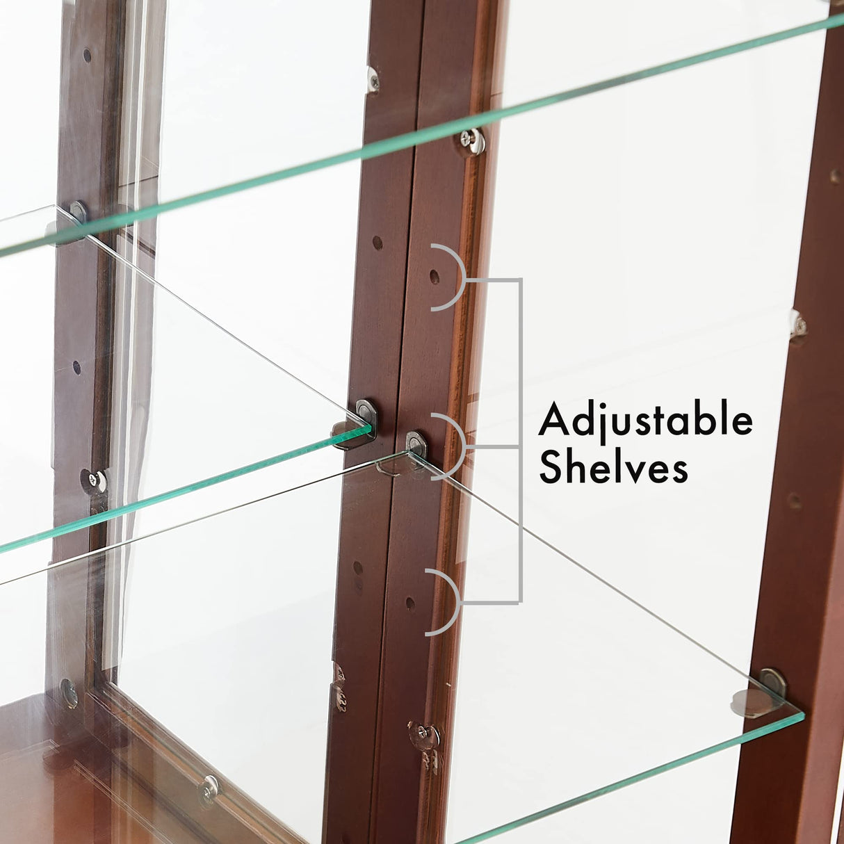 GPCRAC Curio Cabinet Lighted Curio Diapaly Cabinet Wooden Shelving Unit with Adjustable Shelves and Mirrored Back Panel, Tempered Glass Doors GPCRAC