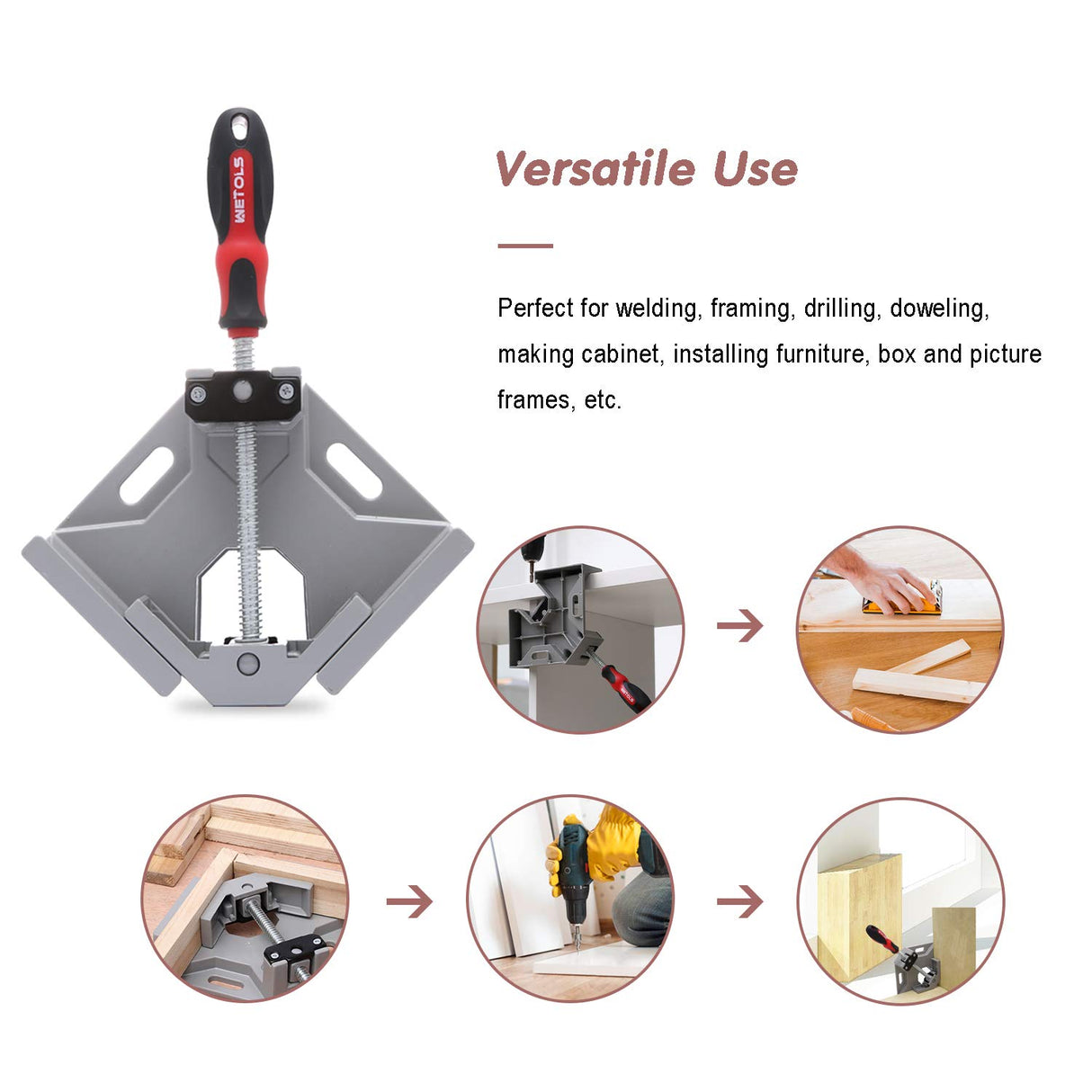 WETOLS Corner Clamp 4pcs - 90 Degree Right Angle Clamp - Single Handle Corner Clamp with Adjustable Swing Jaw Aluminum Alloy, Photo Framing, Tools WETOLS