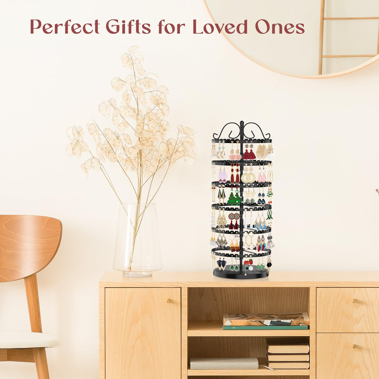 MODOWEY 6 Tier Rotating Earring Holder Organizer, Adjustable Metal Earring Display Stand Rack for Women Girl, 400 Holes and Grooves Earring Tower MODOWEY