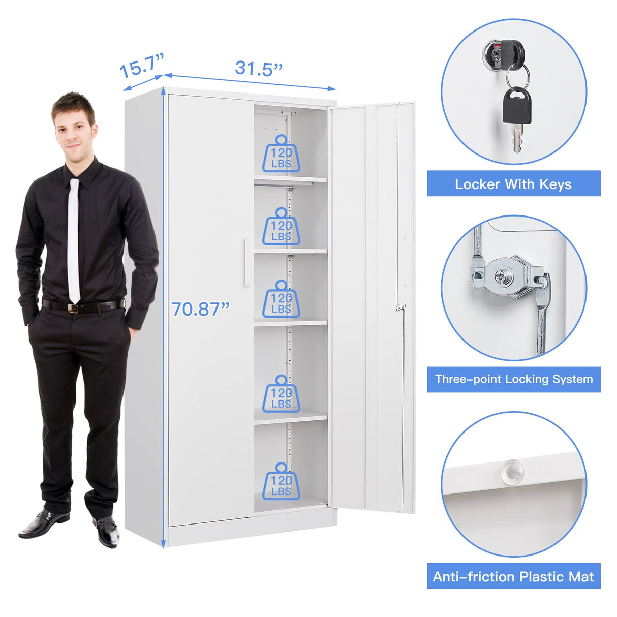 Yizosh Metal Garage Storage Cabinet with 2 Doors and 5 Adjustable Shelves - 71" Steel Lockable File Cabinet,Locking Tool Cabinets for Yizosh