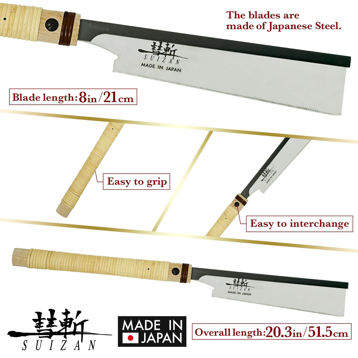 SUIZAN Japanese Pull Saw Hand Saw 8 Inch Dozuki Dovetail 0.2mm Single Edge Blade for Kumiko Shoji Woodworking tools SUIZAN