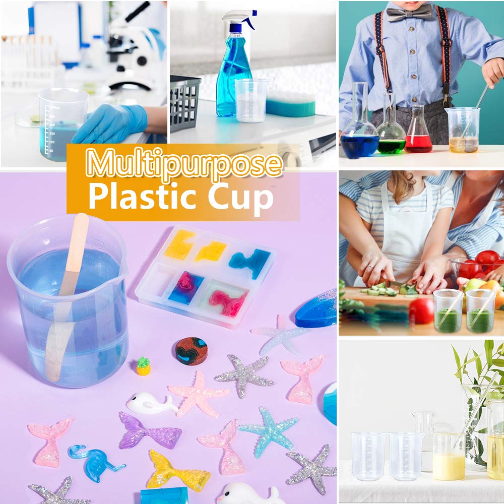 LEOBRO 8 Pack 300ml Liquid Measuring Mixing Cups for Epoxy Resin, Graduated Plastic Measuring Cups for Resin, Multipurpose Mixing Cups for Resin LEOBRO