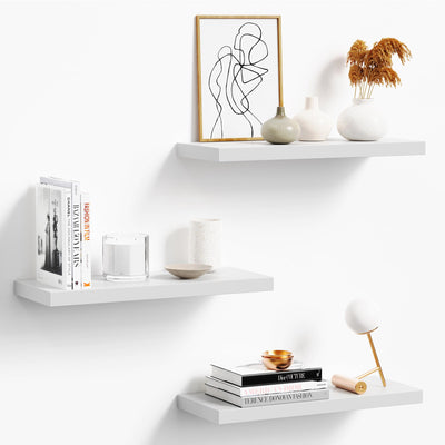 oridom Set of 3 White Floating Shelves for Wall - Modern Wood Display Shelves for Every Room
