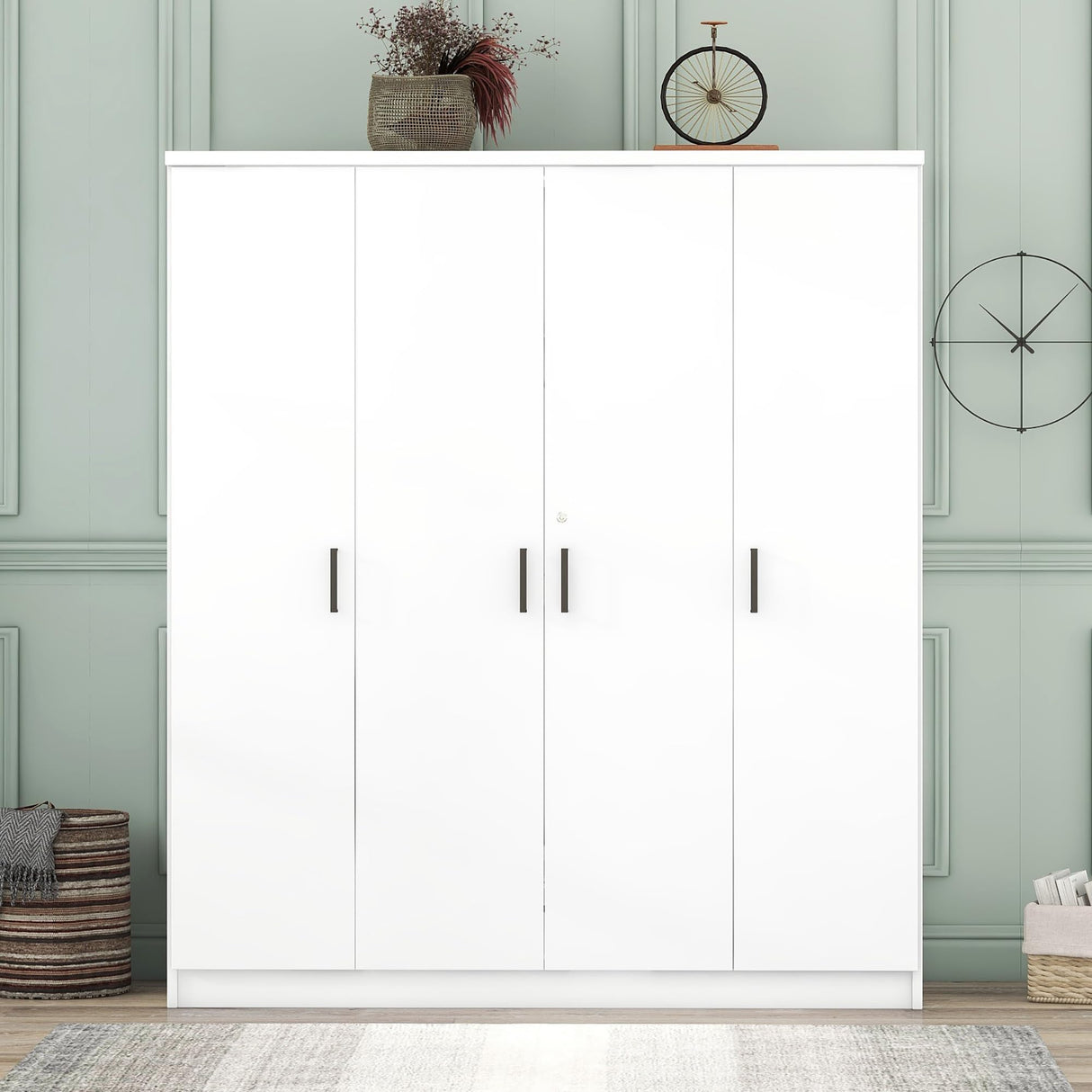 Wood Wardrobe Closet with 1 Storage Drawers and 9 Storage Shelves, Modern 4 Doors Large Armoire Wardrobe Cabinet for Bedroom, Free-Standing Garment Harper & Bright Designs