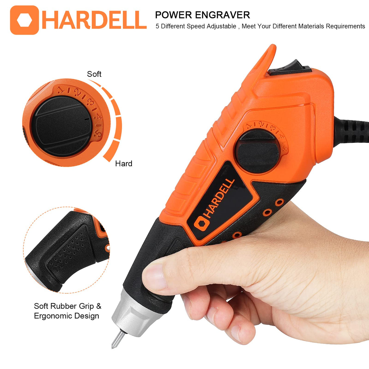 HARDELL 15W Engraver,5 Speed Etching Power Tool Equipped with Soft Rubber Handle and Tungsten Carbide Steel Bits,Mini Multi-Function for HARDELL